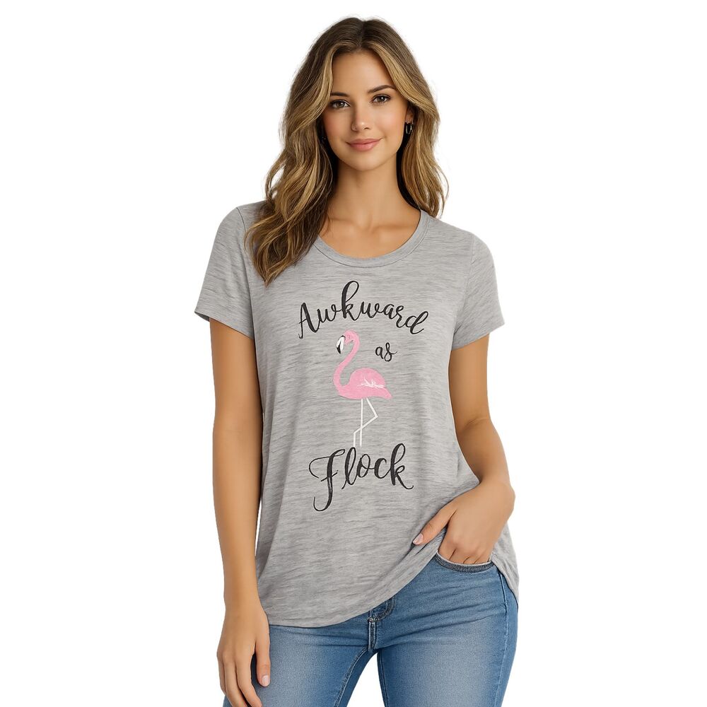 Maurices Awkward As Flock Flamingo Graphic Tee Gray Short Sleeve Women's XS